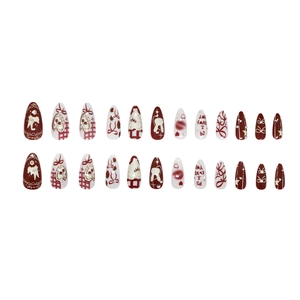 24pcs almond press-on nails with red strawberry, rabbit, and heart patterns in 80-100 chars