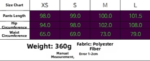 Detailed size chart for women's herringbone trousers showing waist, hip, and length data