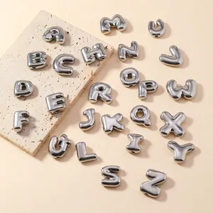 Balloon Initial Pendant Necklace Stainless Steel Bubble Alphabet Puffy 3D Jewelry For Women Fashion Minimalist