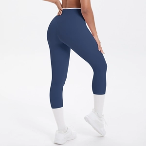 Pantalon de yoga bleu marine à taille haute croisée avec effet galbant fessier