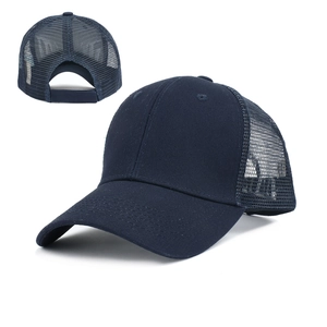 Klassische dunkelblaue Mesh-Trucker-Cap mit Baumwollfront und atmungsaktivem Netzgewebe