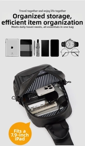 Detail showing high-capacity interior of waterproof chest bag holding a 7.9-inch iPad