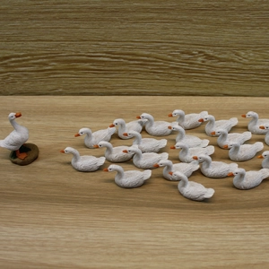 Miniature resin white goose family figurines for succulent garden and moss landscape decor
