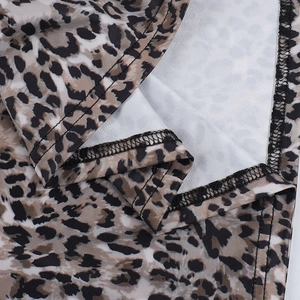 Detailed close-up of leopard print fabric texture and high-quality stitching on the dress