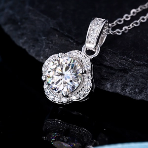 Exquisite S925 sterling silver moissanite necklace with a large round halo pendant