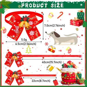 Size chart for Christmas pet bow tie collar with adjustable strap and festive measurements