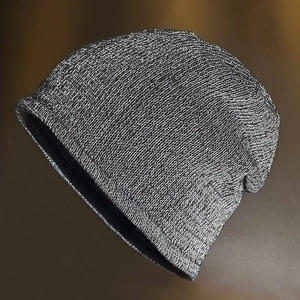 Reflective gray knit beanie with warm thermal fleece lining for outdoor winter sports