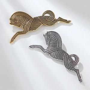 Vintage style galloping horse brooches in antique gold and silver finishes