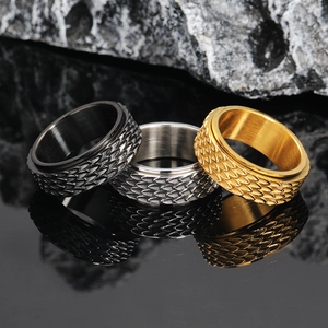 Vintage Titanium Steel Dragon Scale Spinner Ring For Men Personalized Gothic Rotatable Band Ring Retro Cool Jewelry Gift