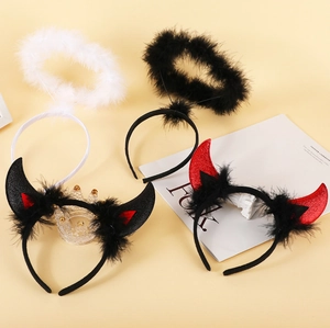 Halloween party headbands set featuring angel feather halos and devil horns accessories