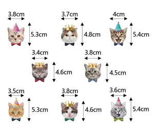 Size chart showing width and height dimensions for cartoon cat cake topper decorations