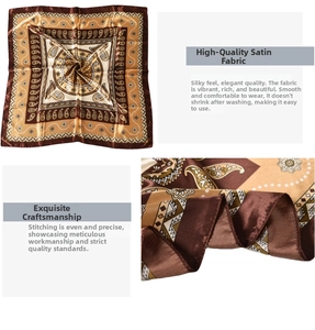 Detailed view of satin square scarf featuring vintage paisley patterns and silky texture