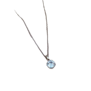 Silver titanium necklace with crown-set blue zircon pendant and fine O-chain design