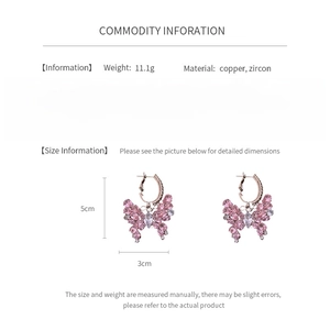 Detailed size specifications for zircon butterfly hoop earrings with dimensions 5cm by 3cm