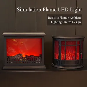 Retro LED realistic flame fireplace lanterns with vintage matte finish for home decoration