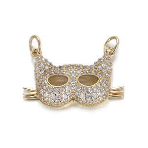 Golden cat mask pendant with sparkling zircon stones for DIY necklaces and bracelets