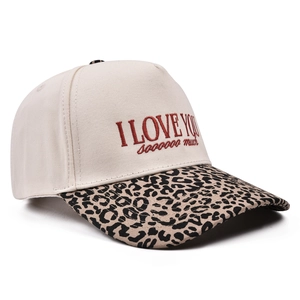 Vintage baseball cap with cherry leopard print brim and I Love You embroidery