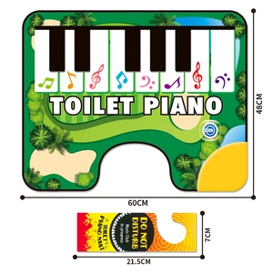 Detail view of the toilet piano mat and do not disturb sign with clear dimensions