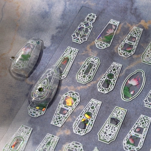 Starry silver shell lotus nail art stickers with white 3D relief and laser laser effect