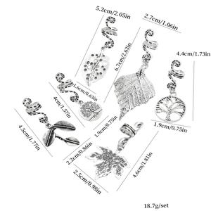 5-piece silver hair charms set featuring leaf and tree of life pendants for dreadlocks