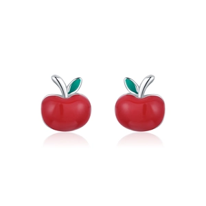 Süße rote Apfel-Ohrstecker mit grünem Blatt aus s925 Silber für Damen und Mädchen