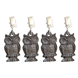 Lot de 4 poids de nappe vintage en fonte en forme de hibou avec pinces pour extérieur