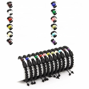 Set of 12 Zodiac black onyx beaded bracelets with natural stones and zodiac symbols