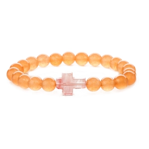Natural stone turquoise bracelet with orange beads and purple agate cross pendant