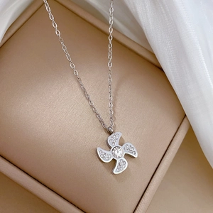 Silver titanium windmill necklace with zircon inlays in premium jewelry box