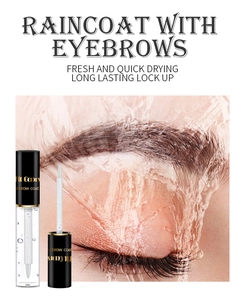 Waterproof eyebrow raincoat gel detail showing splash-proof effect and precision brush