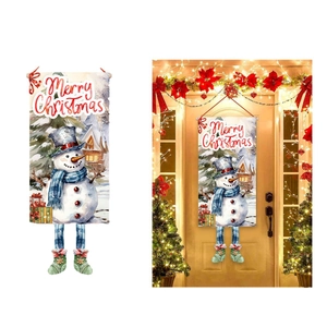 Christmas snowman porch banner with Merry Christmas text and hanging decorative legs