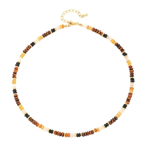Bohemian handmade beaded necklace with natural tiger eye stones and adjustable gold clasp