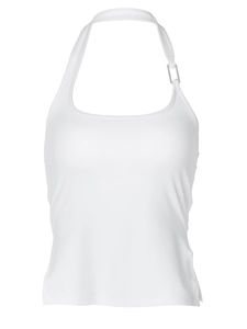 Haut court dos nu blanc sexy avec anneau métallique pour un look streetwear élégant