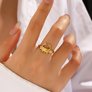 Bague Crabe Acier Inoxydable Forme Animale Ouverte Ajustable Thème Océan Bijoux Hip Hop Accessoires Pour Femmes