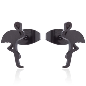 Fashionable black flamingo stud earrings with matte finish and butterfly backings