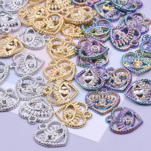 Titanium steel heart eye pendants in gold, silver and rainbow finish for jewelry making