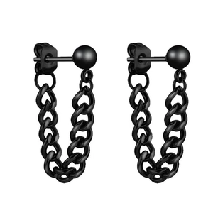 Minimalist black stainless steel ball stud earrings with punk style chain link hangings