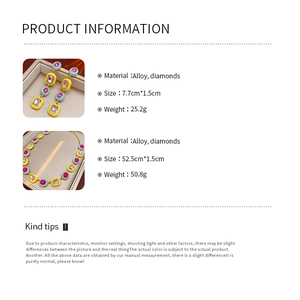 Detailed product specifications for vintage tassel earrings and necklace with diamond accents