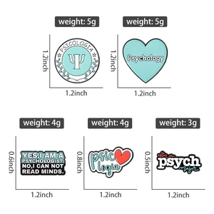Detailed view of psychology theme metal pins with 1.2 inch dimensions and blue enamel