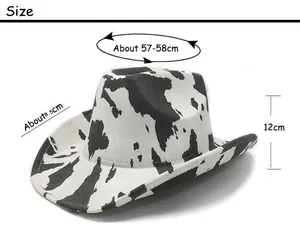 Size chart for the cow print western cowboy hat showing 58cm circumference and 8.5cm brim