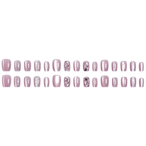 24 unghie finte corte viola occhio di gatto con glitter e decorazioni a diamante