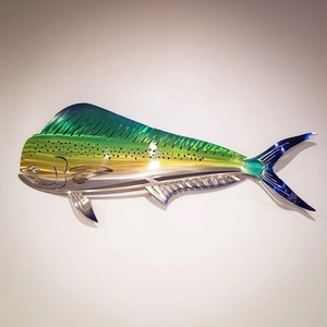 Colorful Mahi-Mahi metal wall art decoration with gradient green and yellow finish