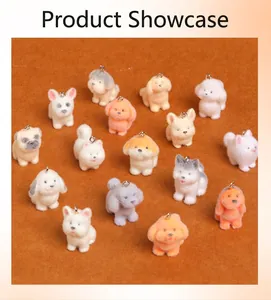 Macro view of assorted flocked resin dog charms featuring Husky and Corgi breeds