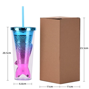 Gradient mermaid tail double-layer straw cup with scales and packaging box