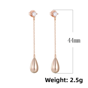 Detailed view of sterling silver water drop earrings with dimensions 44mm and 2.5g weight