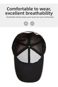 Internal view of the baseball cap showing breathable lining and adjustable metal buckle