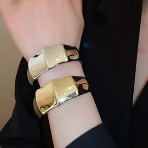 Chunky Open Cuff Bracelet Irregular Wavy Geometric Acrylic Gold Silver Plated Minimalist Fashion Jewelry For Women