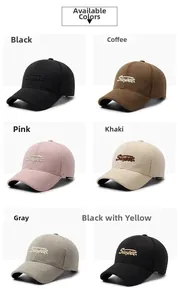 Vue détaillée des casquettes de baseball brodées en six couleurs à texture gaufre