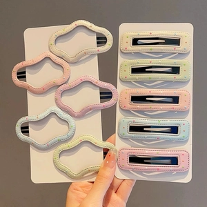 Macaron color leather hair clips set in wave and rectangle shapes with polka dots