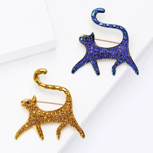 Fashion Alloy Rhinestone Cat Brooch For Women Elegant Animal Shape Suit Pin Cardigan Accessory Stylish Jewelry Gift